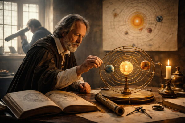 Heliozentrisches Weltbild als Meilenstein der Astronomie Historisches Modell des Sonnensystems als Symbol für die Entdeckungen der Astronomie und das heliozentrische Weltbild