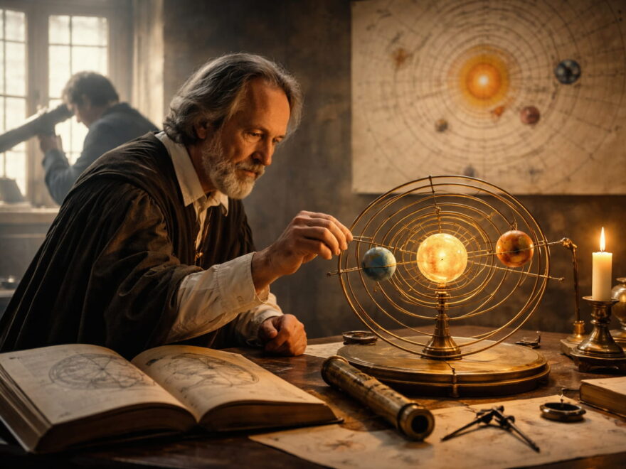 Historisches Modell des Sonnensystems als Symbol für die Entdeckungen der Astronomie und das heliozentrische Weltbild