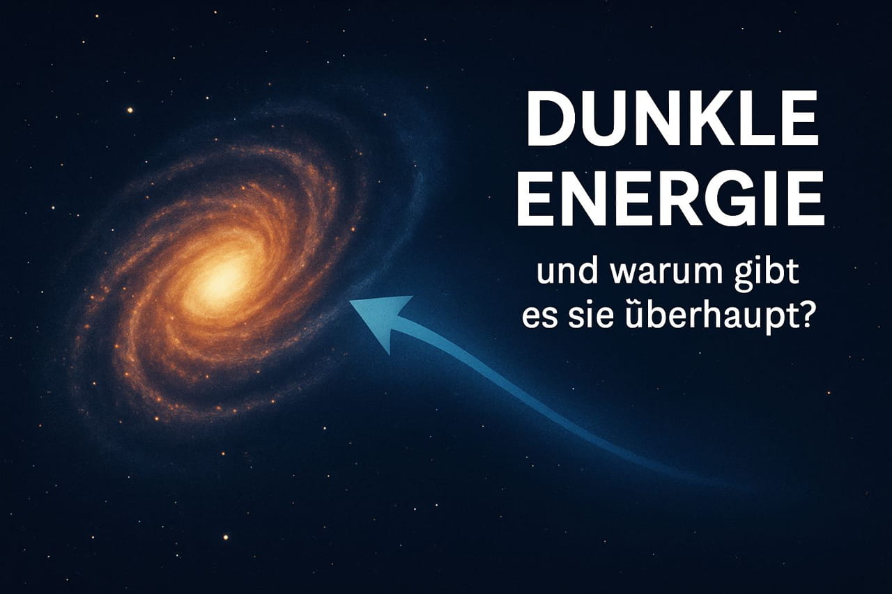 Spiralgalaxie mit Pfeil als Symbol für Dunkle Energie